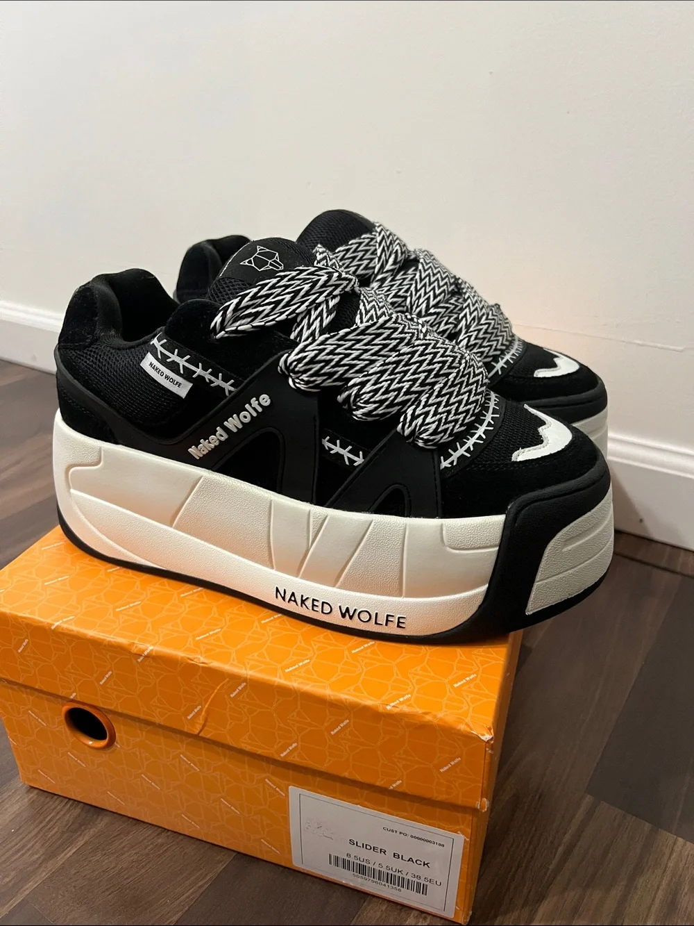 Naked Wolfe Black & White Chunky Platform Sneakers